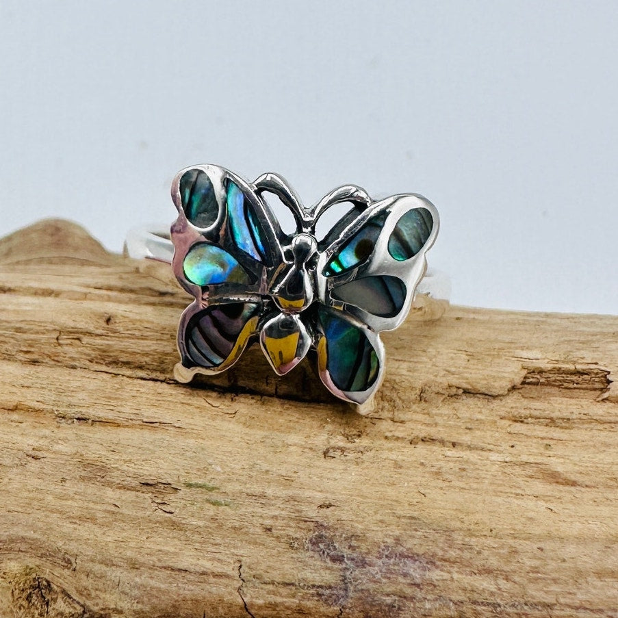 Abalone Butterfly Sterling Silver Ring