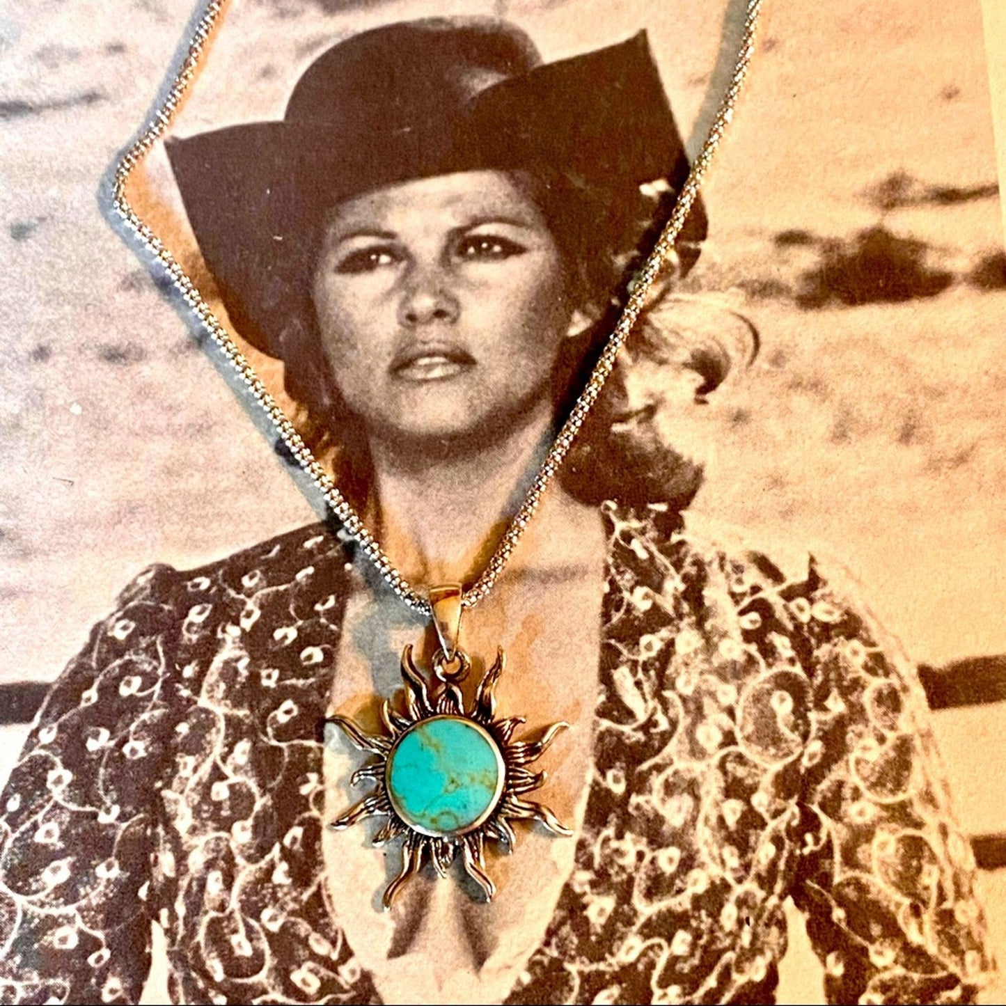 Turquoise Sunburst Sterling Silver Necklace Pendant