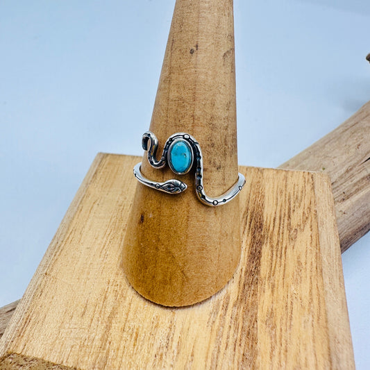 Snake Turquoise Sterling Silver Ring, Boho Ring, Gemstone Ring