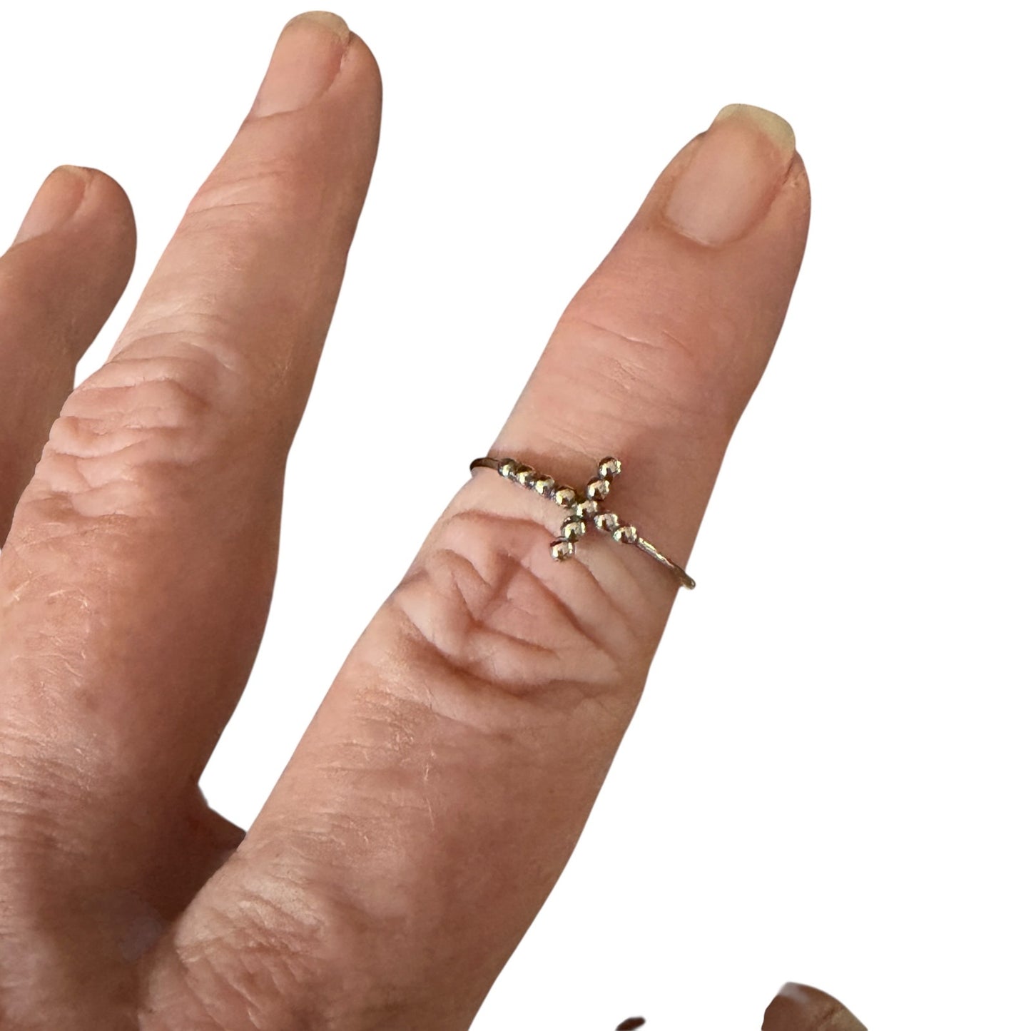 Delicate Sterling Silver Beaded Cross Faith Ring