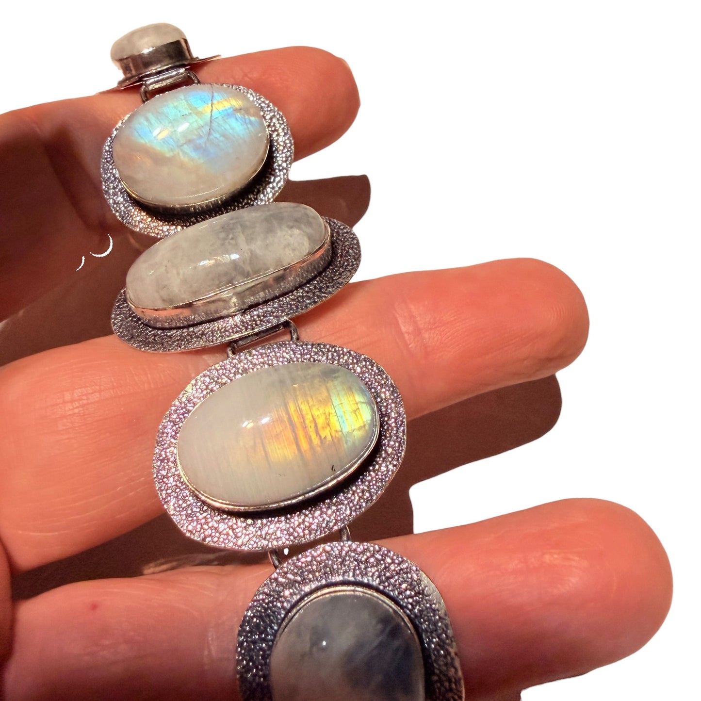 Rainbow Moonstone Bracelet Sterling Silver Plated