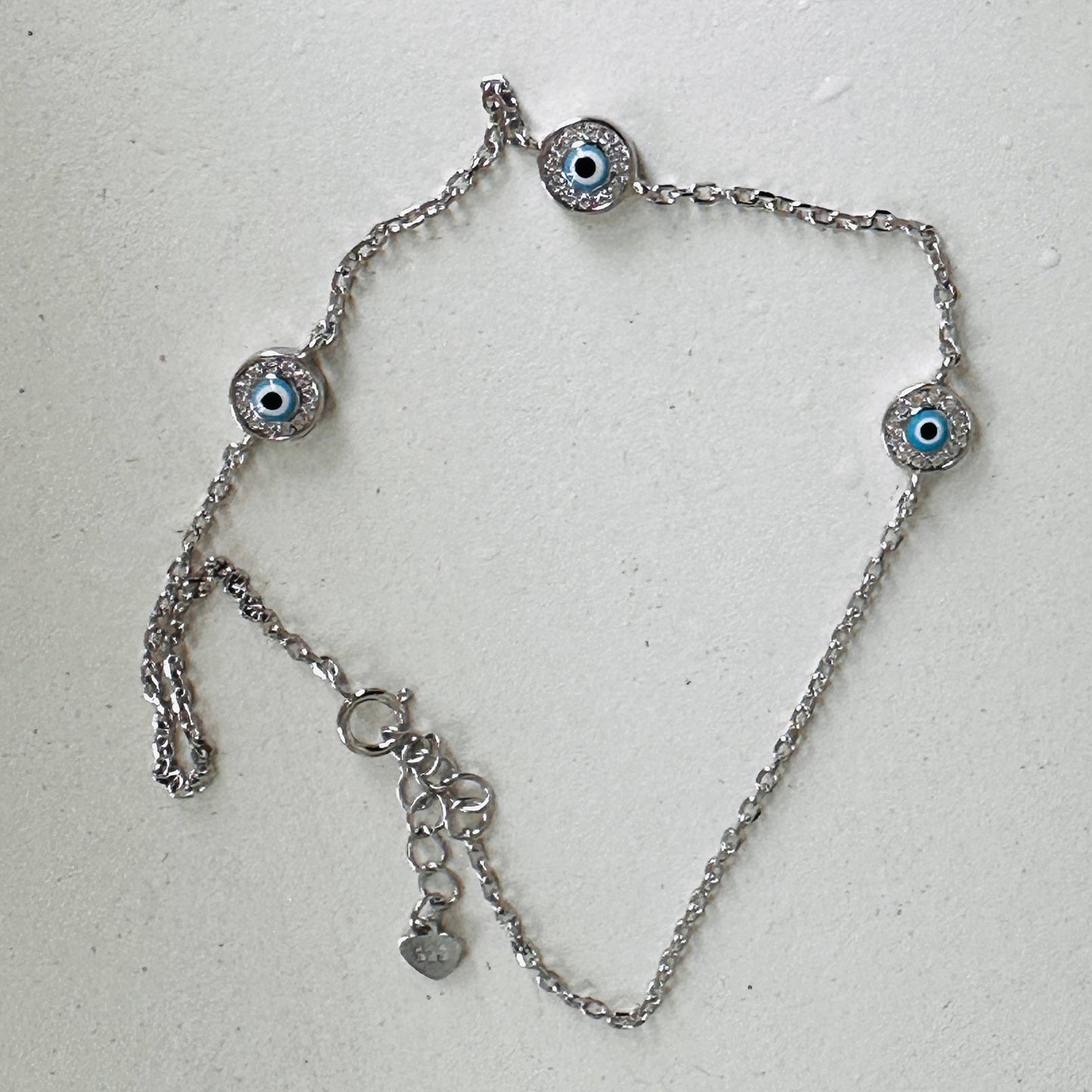 925 Sterling Silver Evil Eye CZ Anklet
