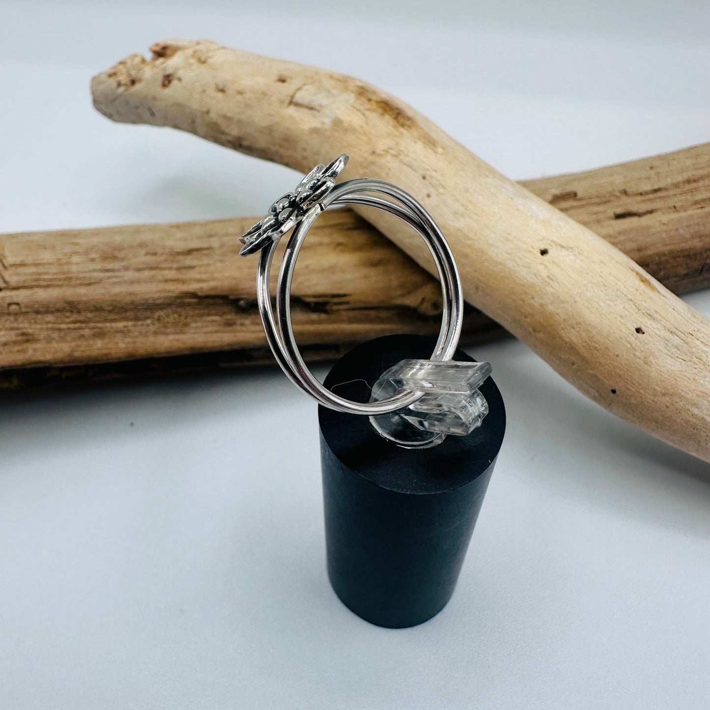 Sterling Silver Double Band Lotus Flower Ring