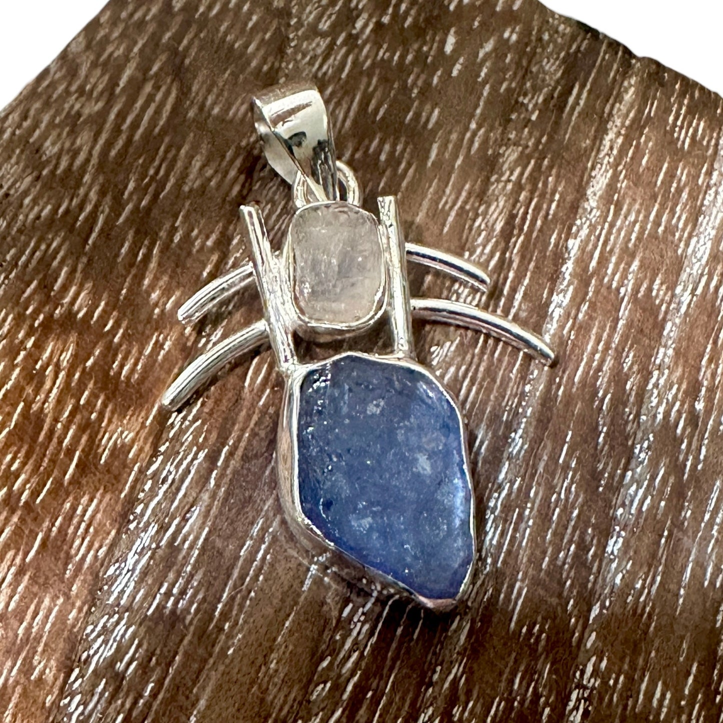 Raw Tanzanite Crystal Rainbow Moonstone 925 Sterling Silver Pendant