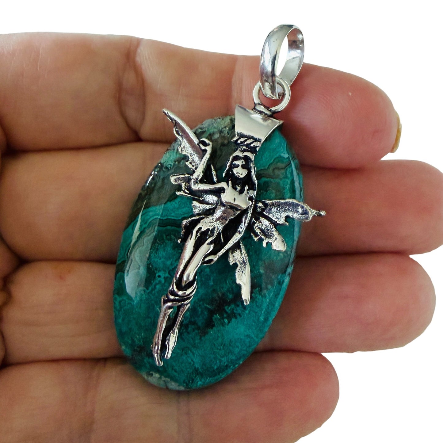 Fairy Laguna Lace Agate Sterling Silver Overlay Pendant Mexico