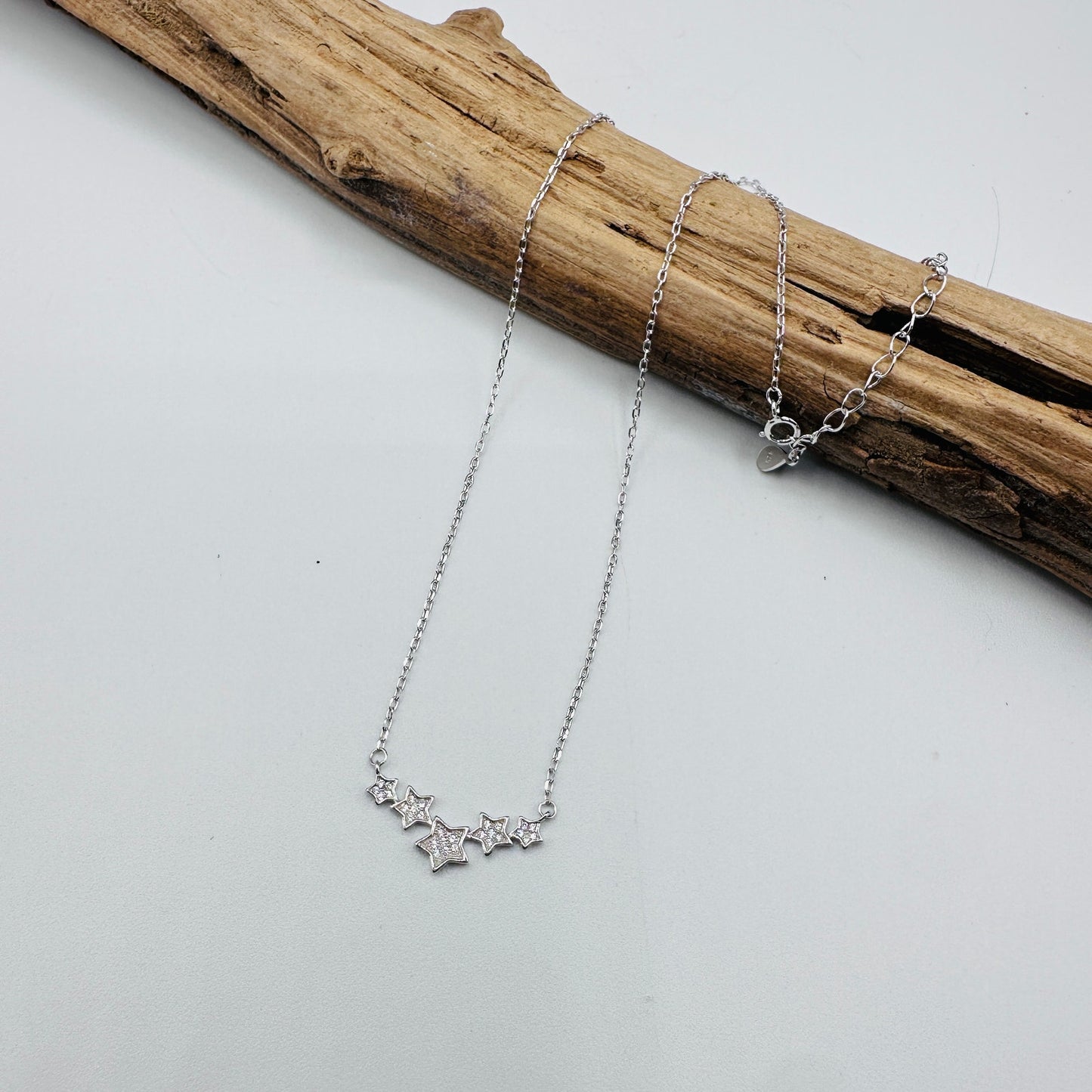 Sterling Silver Five-Star Necklace-Cubic Zirconia-Adjustable