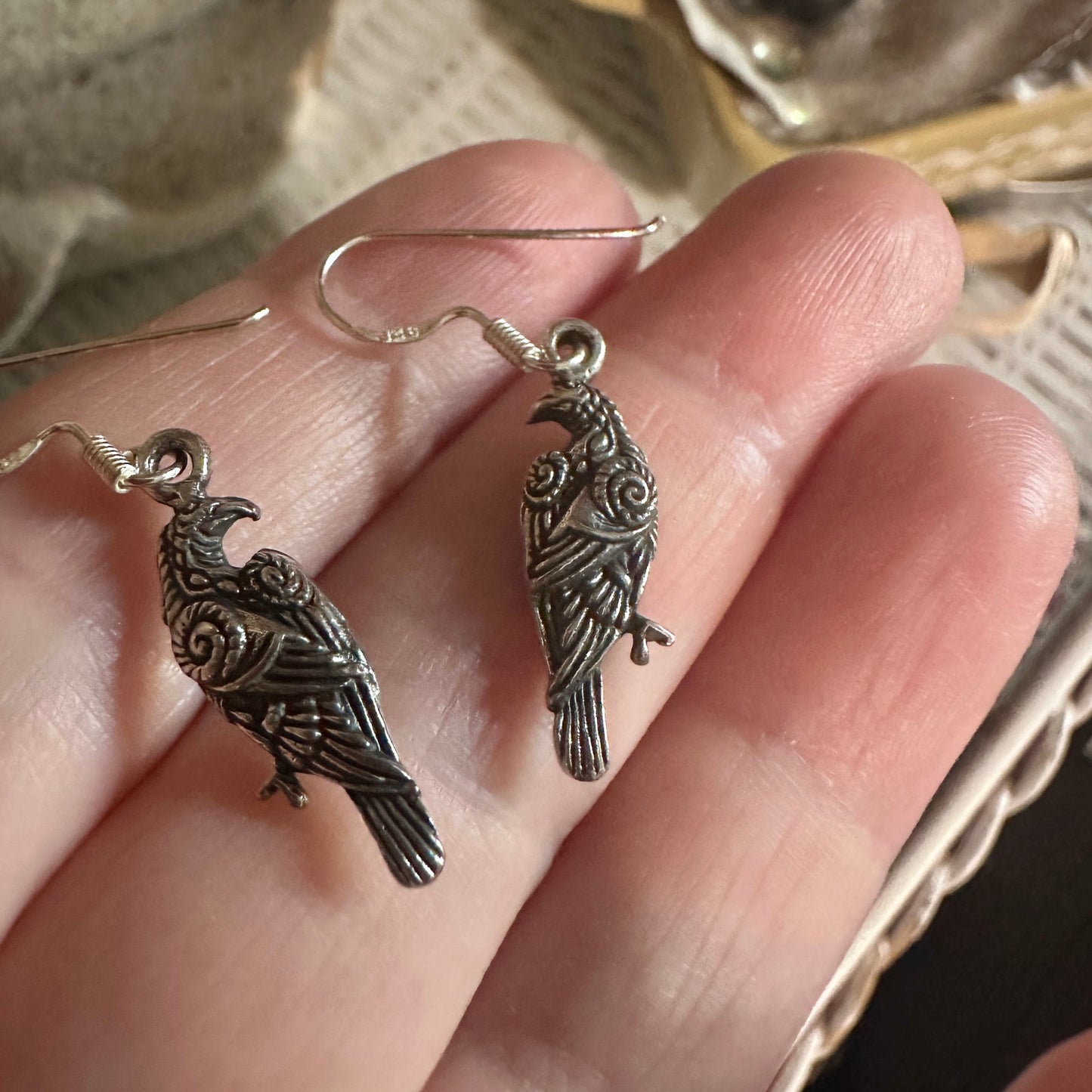 Celtic Raven Sterling Silver Drop Earrings