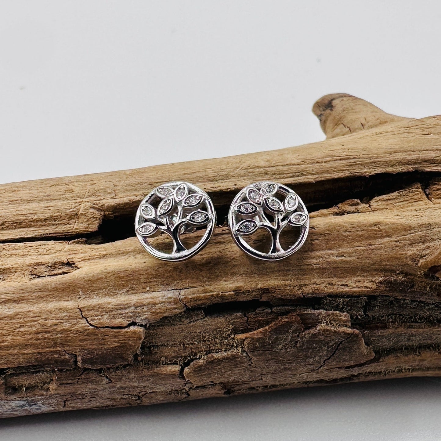Tree Of Life Sterling Silver CZ Stud Earrings