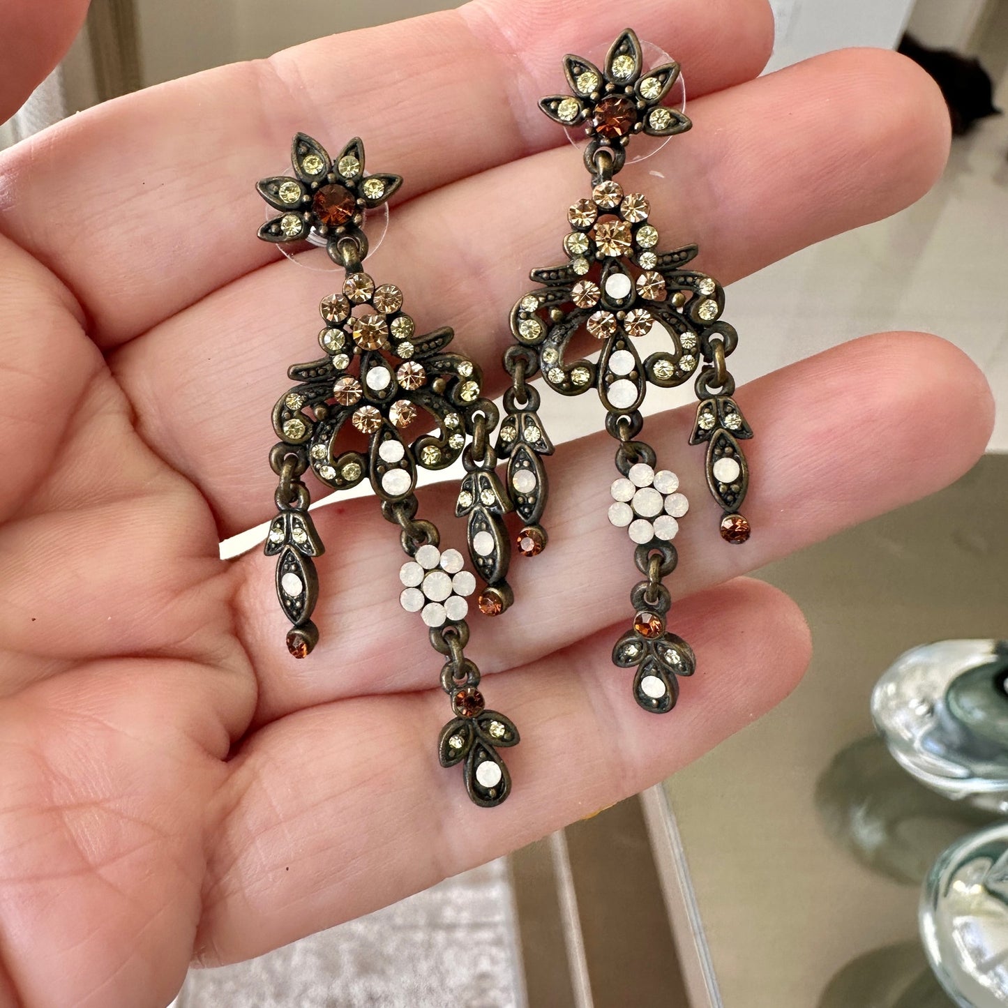 Vintage Victorian Style Floral Chandelier Earrings