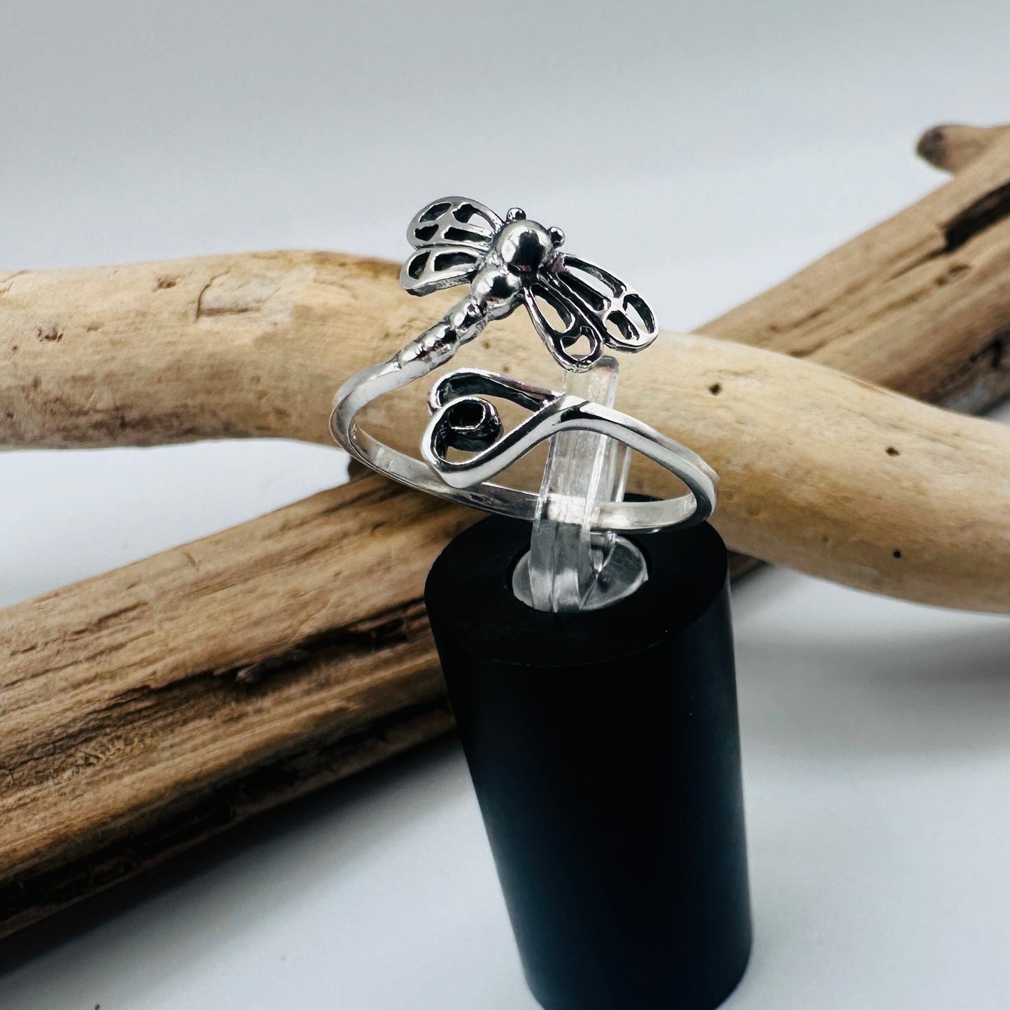 Dragonfly Heart Sterling Silver Ring, Oxidized