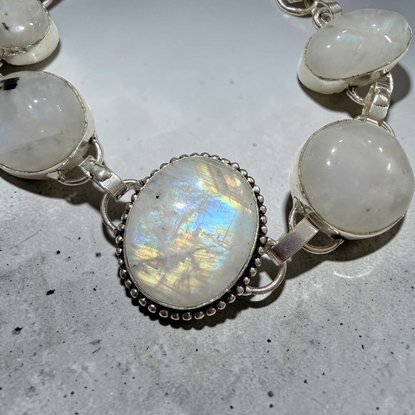 Rainbow Moonstone Sterling Silver Plated Toggle Bracelet