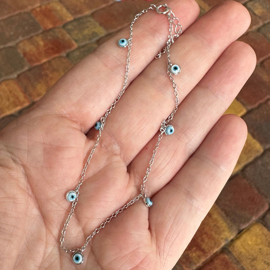 Sterling Silver Evil Eye Dainty Anklet