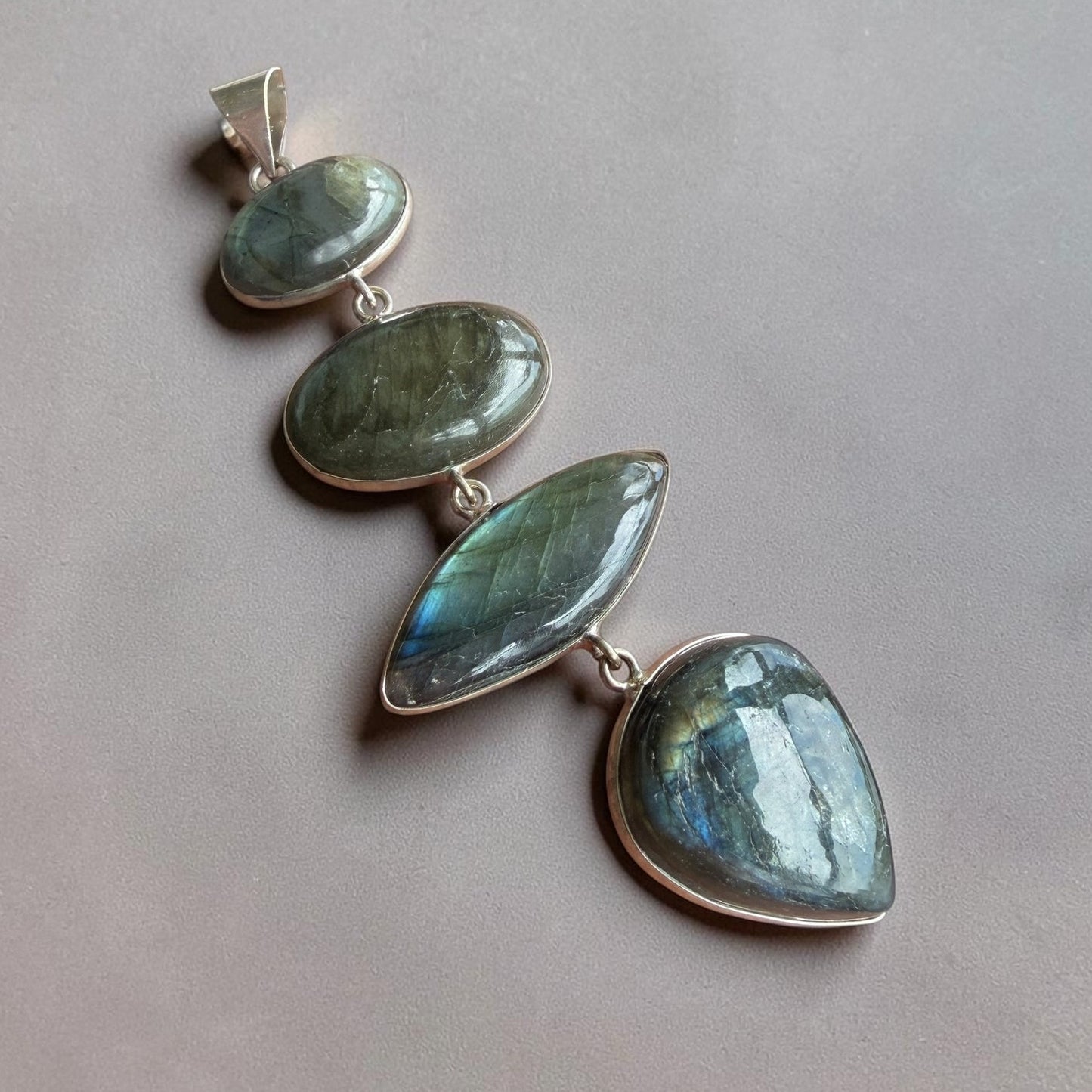 Flashy Labradorite Statement Pendant 925 Silver Overlay