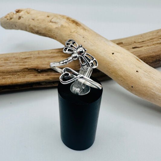 Dragonfly Heart Sterling Silver Ring, Oxidized