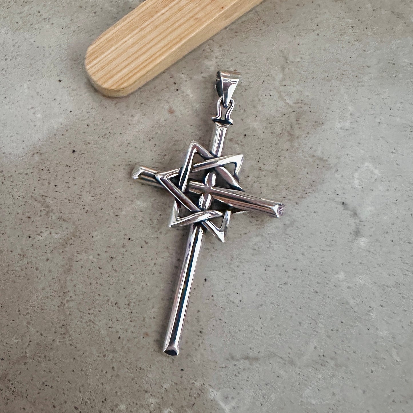 Sterling Silver Large Star of David Cross Pendant
