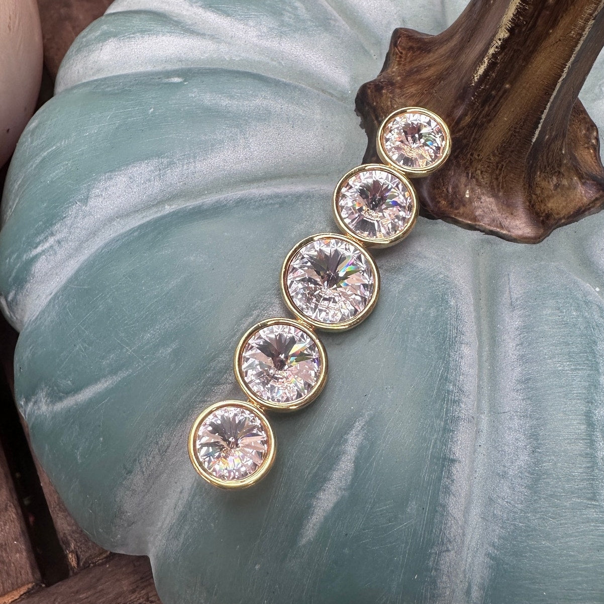 Vintage Large Rivoli Headlight Rhinestone Bar Brooch-Clear Crystal Estate Piece