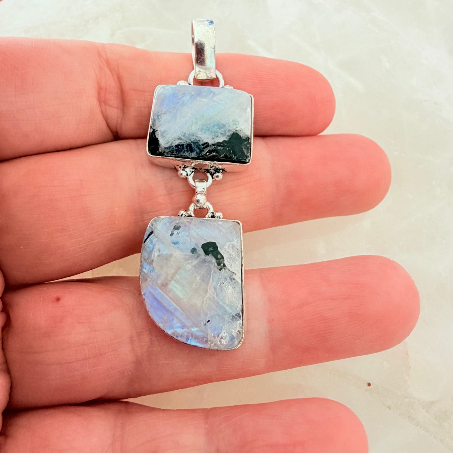 Rainbow Moonstone 925 Silver Plated Pendant