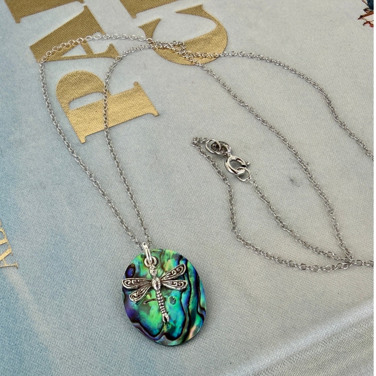 Dragonfly Sterling Silver Abalone Necklace Minimalist