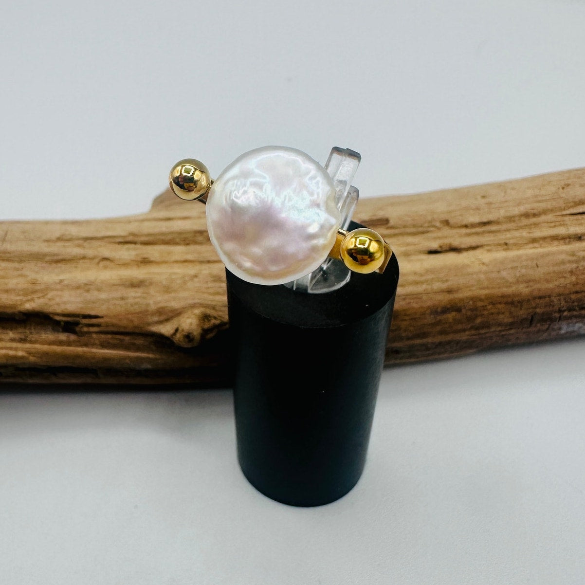 18K Gold Baroque Pearl Ring – Non-Tarnish Stainless Steel, Size 7