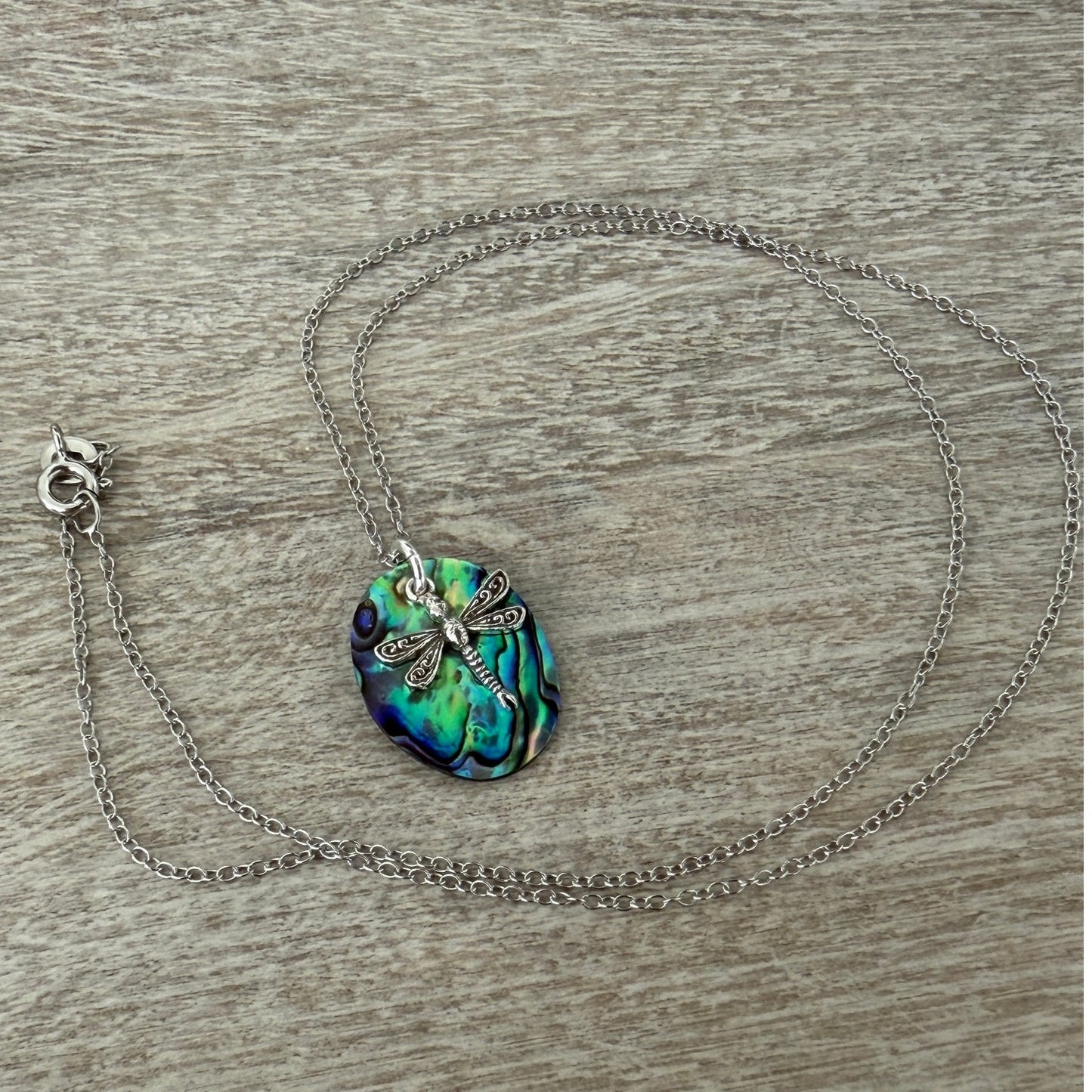 Dragonfly Sterling Silver Abalone Necklace Minimalist