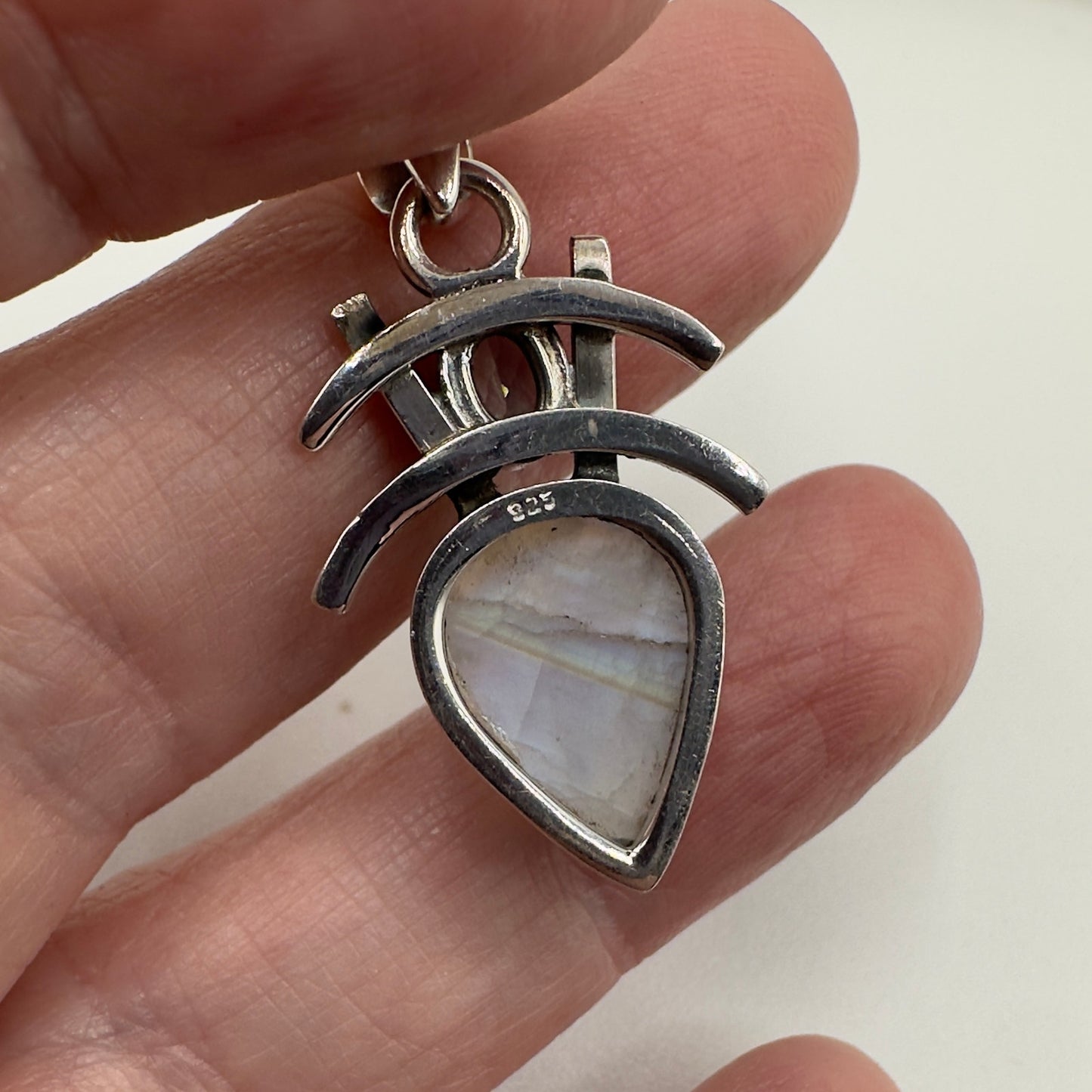 Sterling Silver Natural Rainbow Moonstone Rough & Blue Topaz Pendant