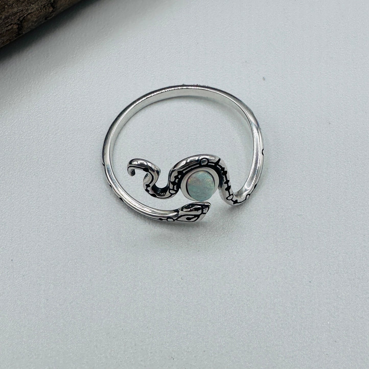 Lab Opal Snake Ring Sterling Silver