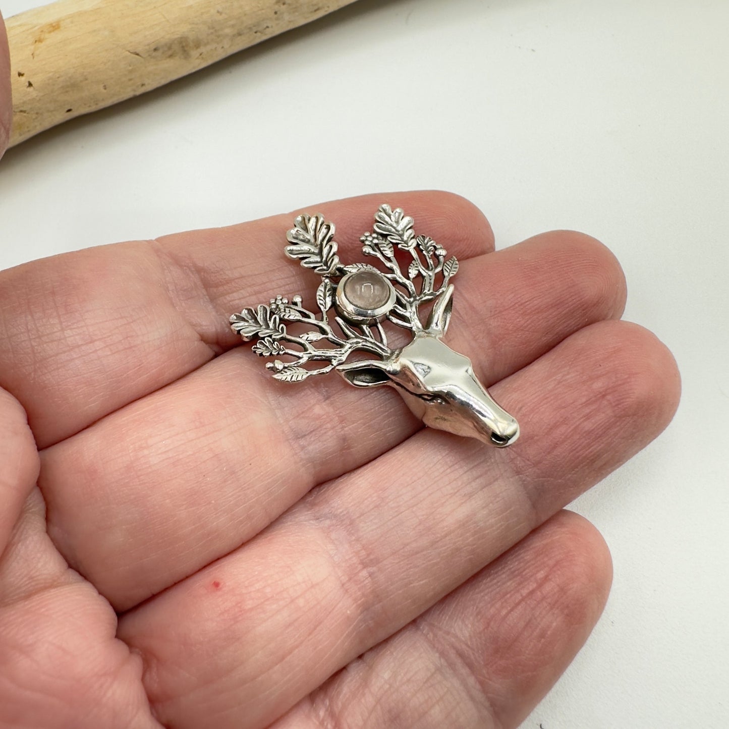 Sterling Silver Spirit Deer Rose Quartz Pendant