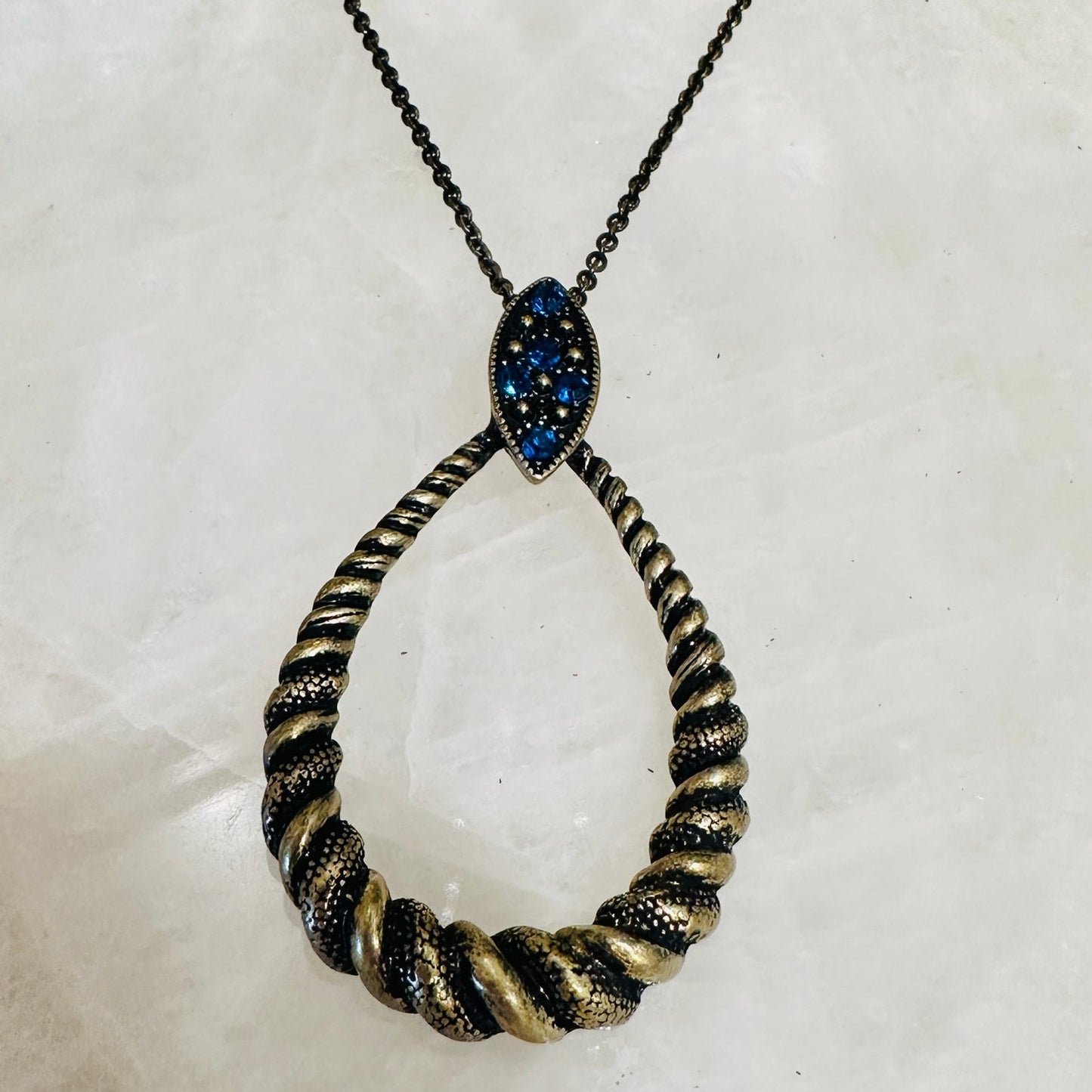 Vintage Avon Twist Necklace & Earring Blue Rhinestones