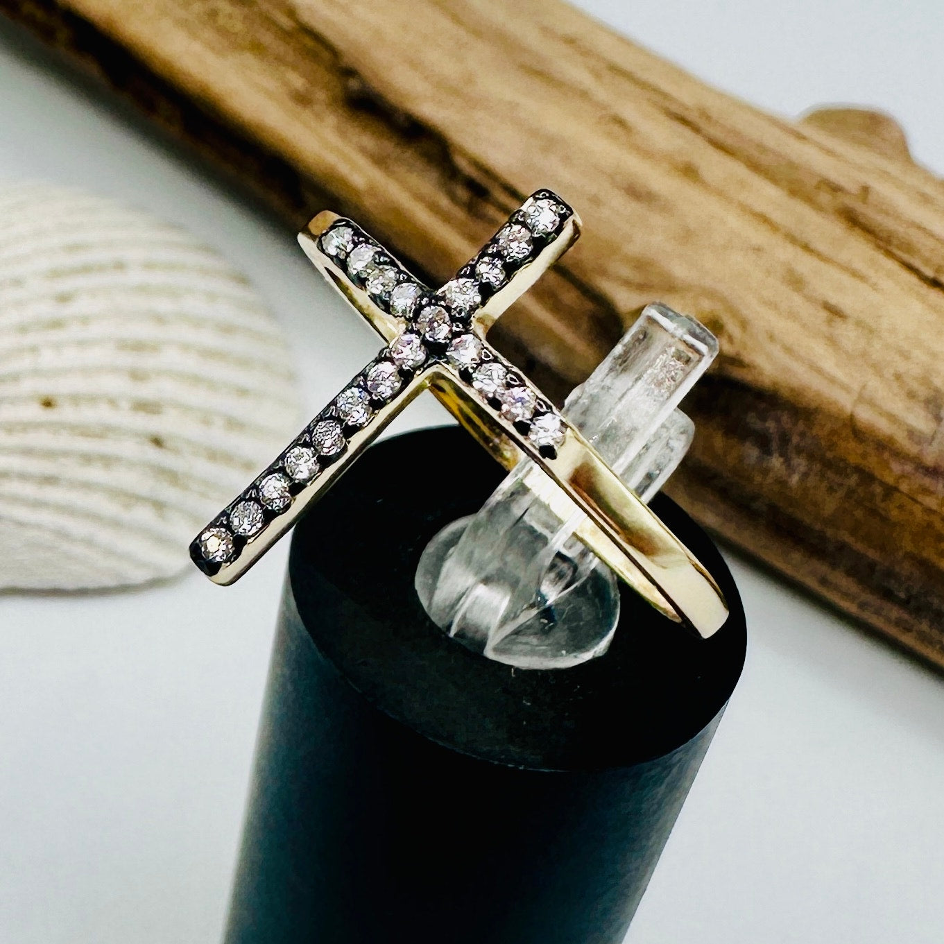 Gold Plated Sterling Silver CZ Cross Ring Size 9