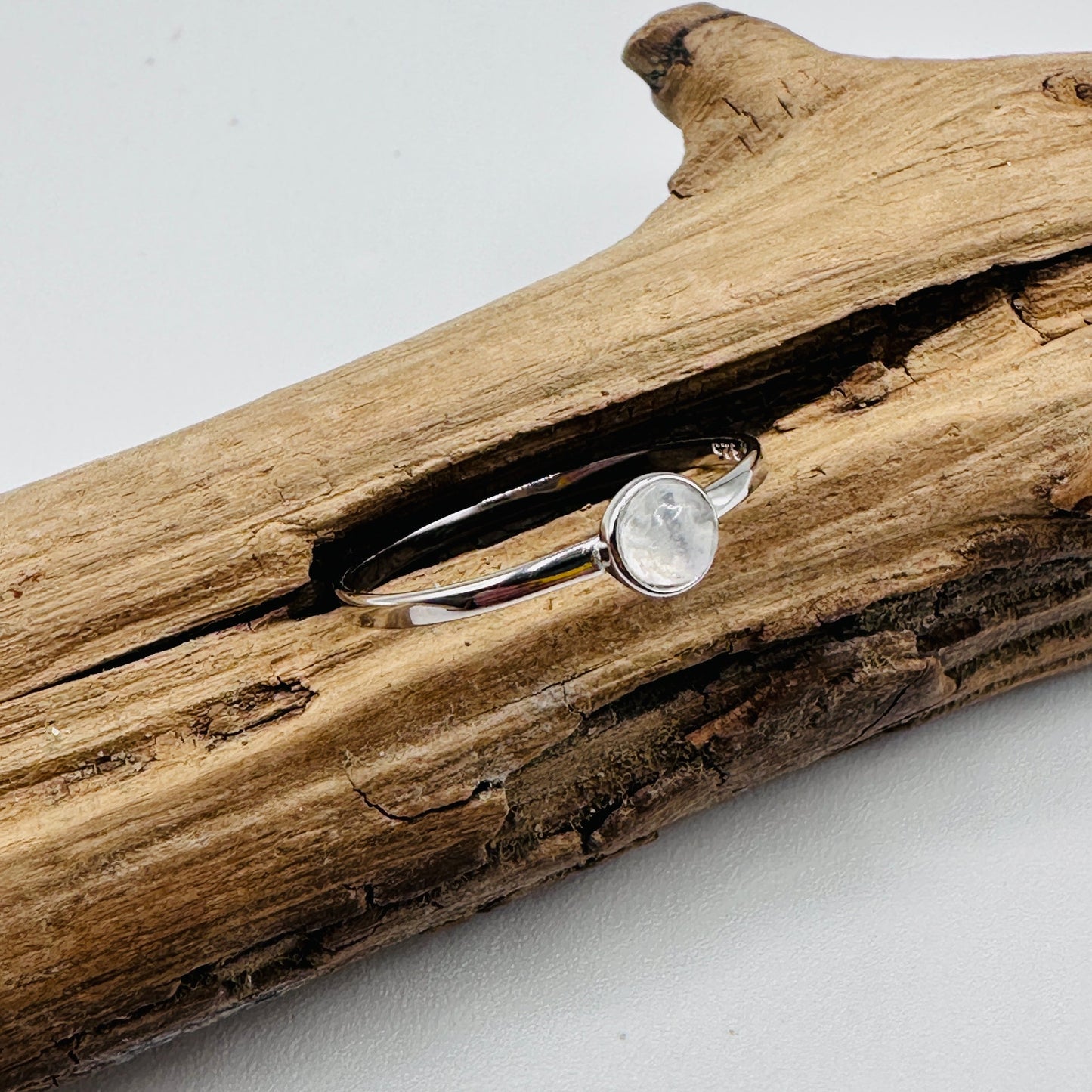 Moonstone Minimalist Dainty Sterling Silver Ring, Stacking Ring