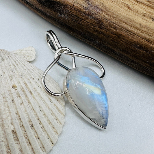 Natural Moonstone Sterling Silver Boho Pendant – 925 Stamped Teardrop Gemstone Jewelry