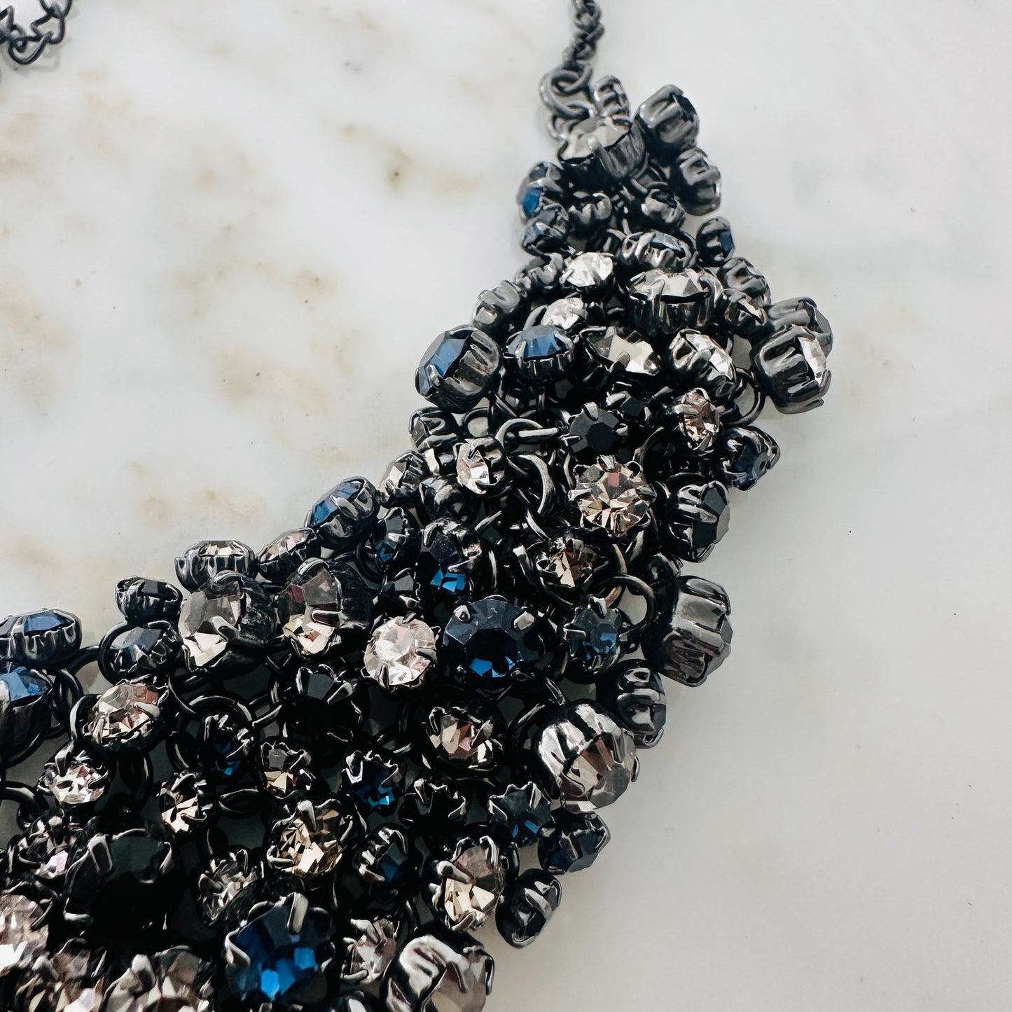 Talbots Crystal Cluster Statement Necklace-Gunmetal Finish