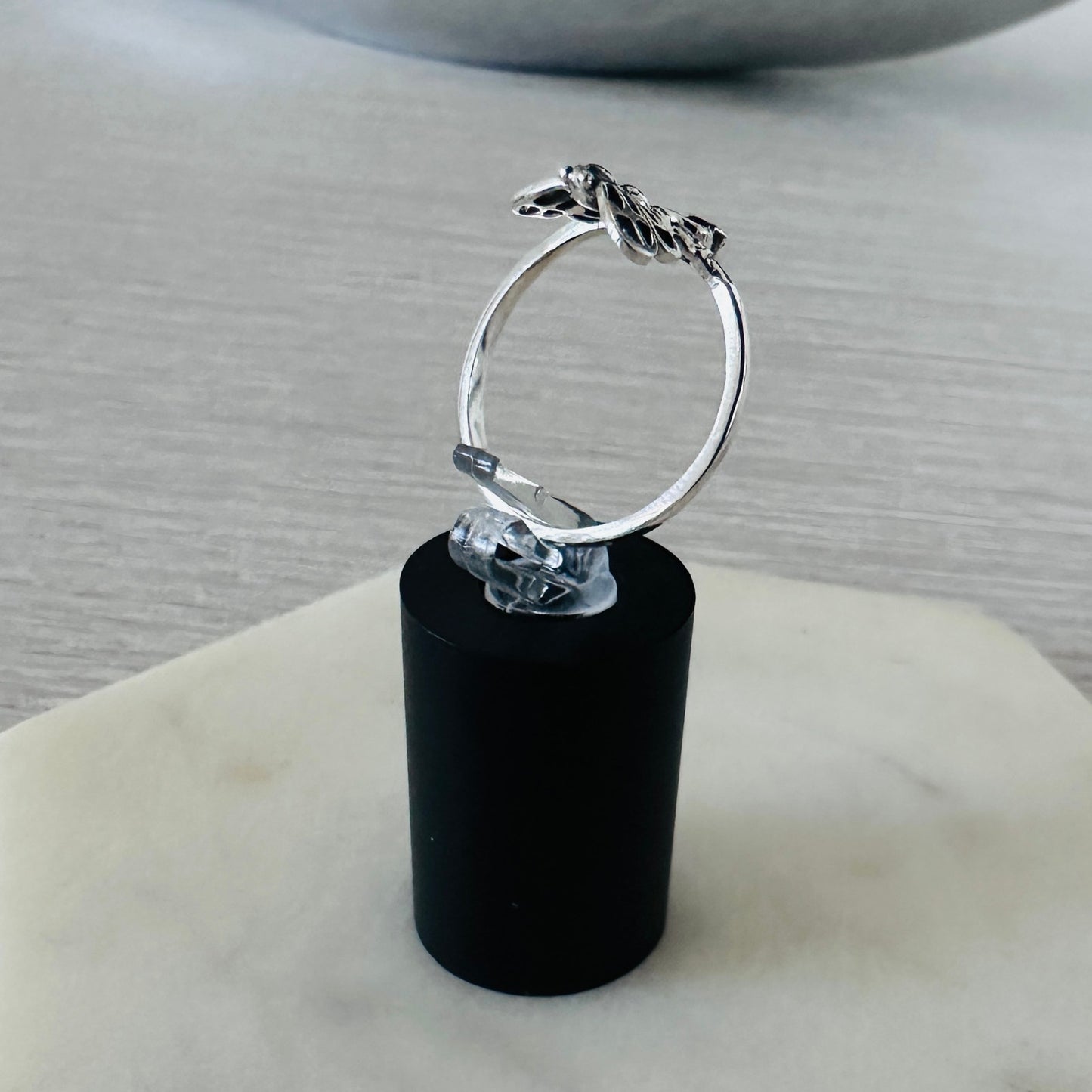 Dragonfly Heart Sterling Silver Ring, Oxidized