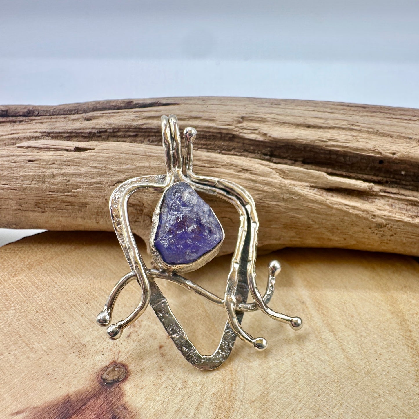 Sterling Silver Artisan Pendant – Rough Tanzanite Stone