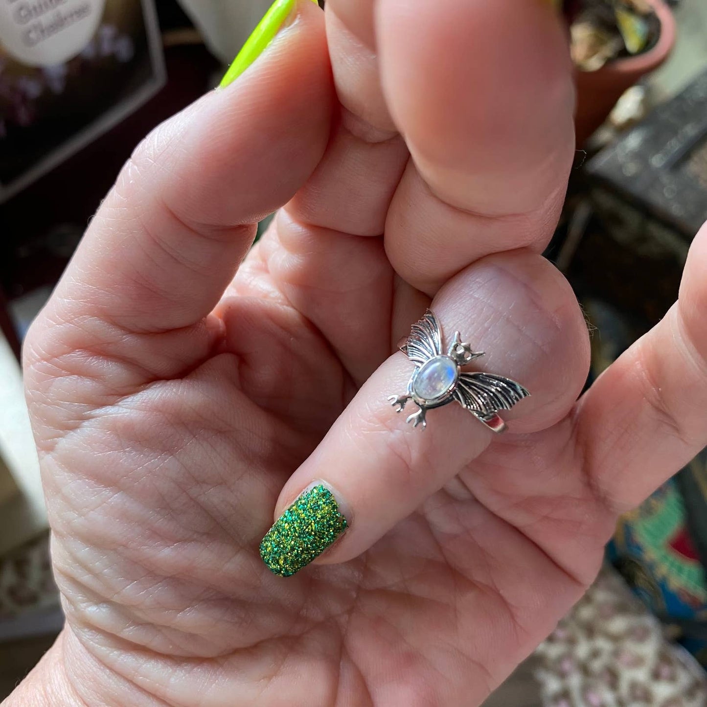 Moonstone Bat Solid Sterling Silver Gemstone Ring