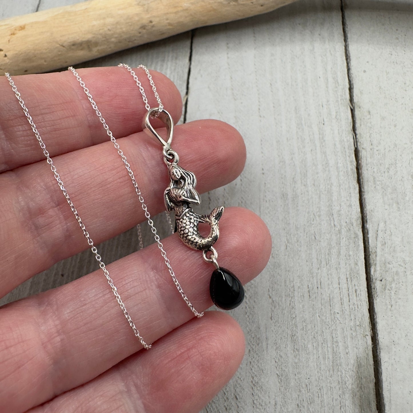 Mermaid Black Onyx Sterling Silver Necklace