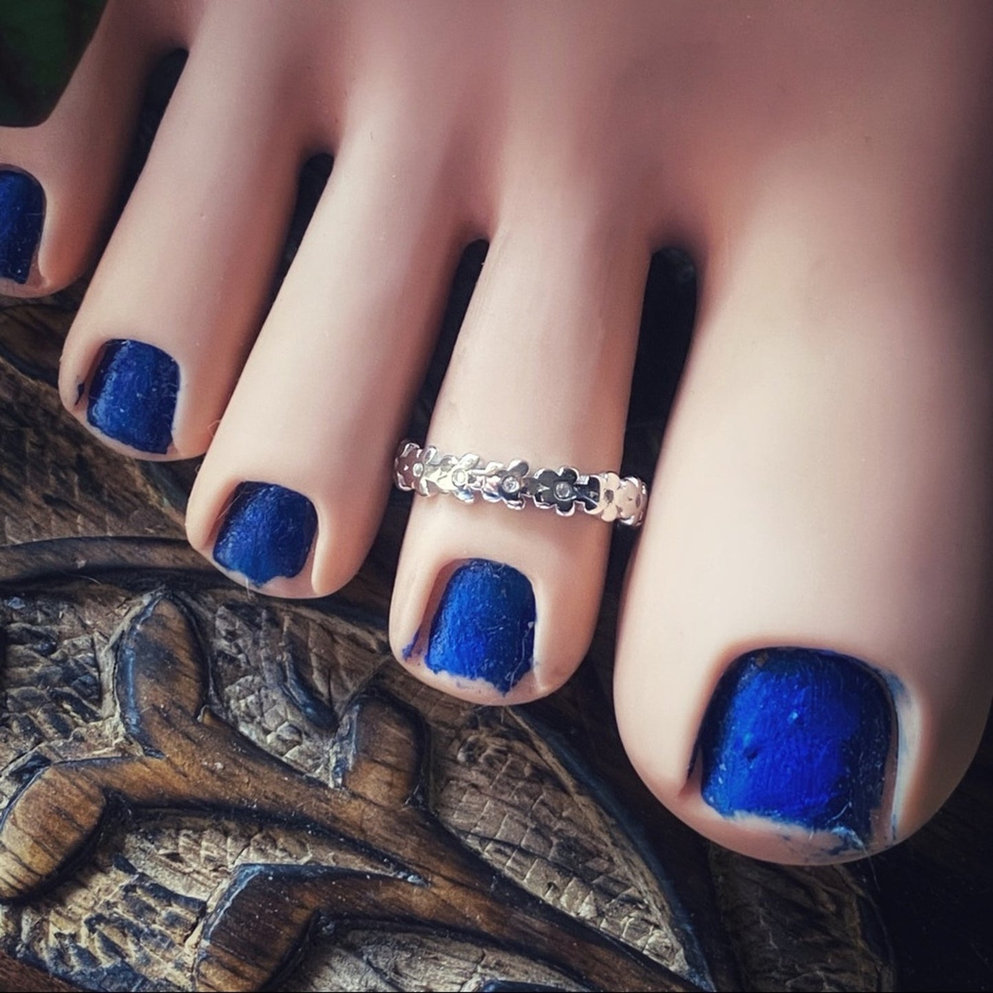 Sterling Silver Flower CZ Band Toe Ring