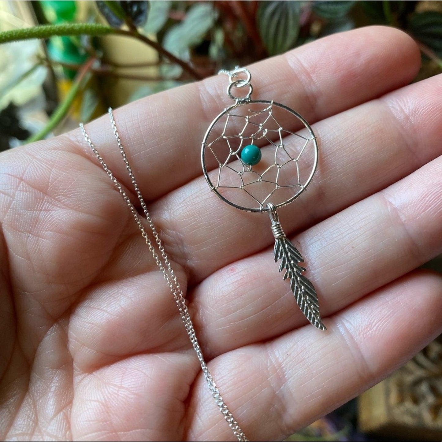 Dream Catcher Turquoise Sterling Silver Necklace