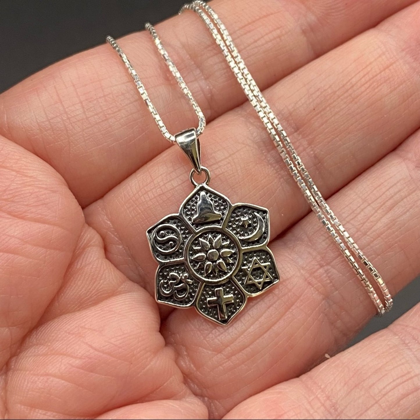 Religious Spiritual Symbols Sterling Silver Necklace