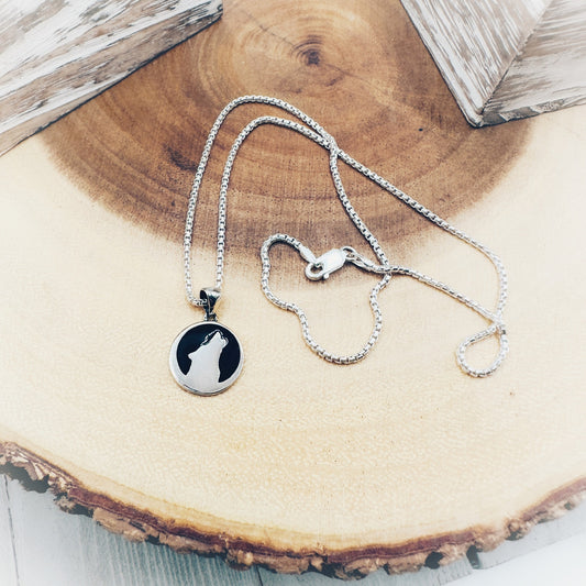 Howling Wolf Black Coyote Sterling Silver Necklace