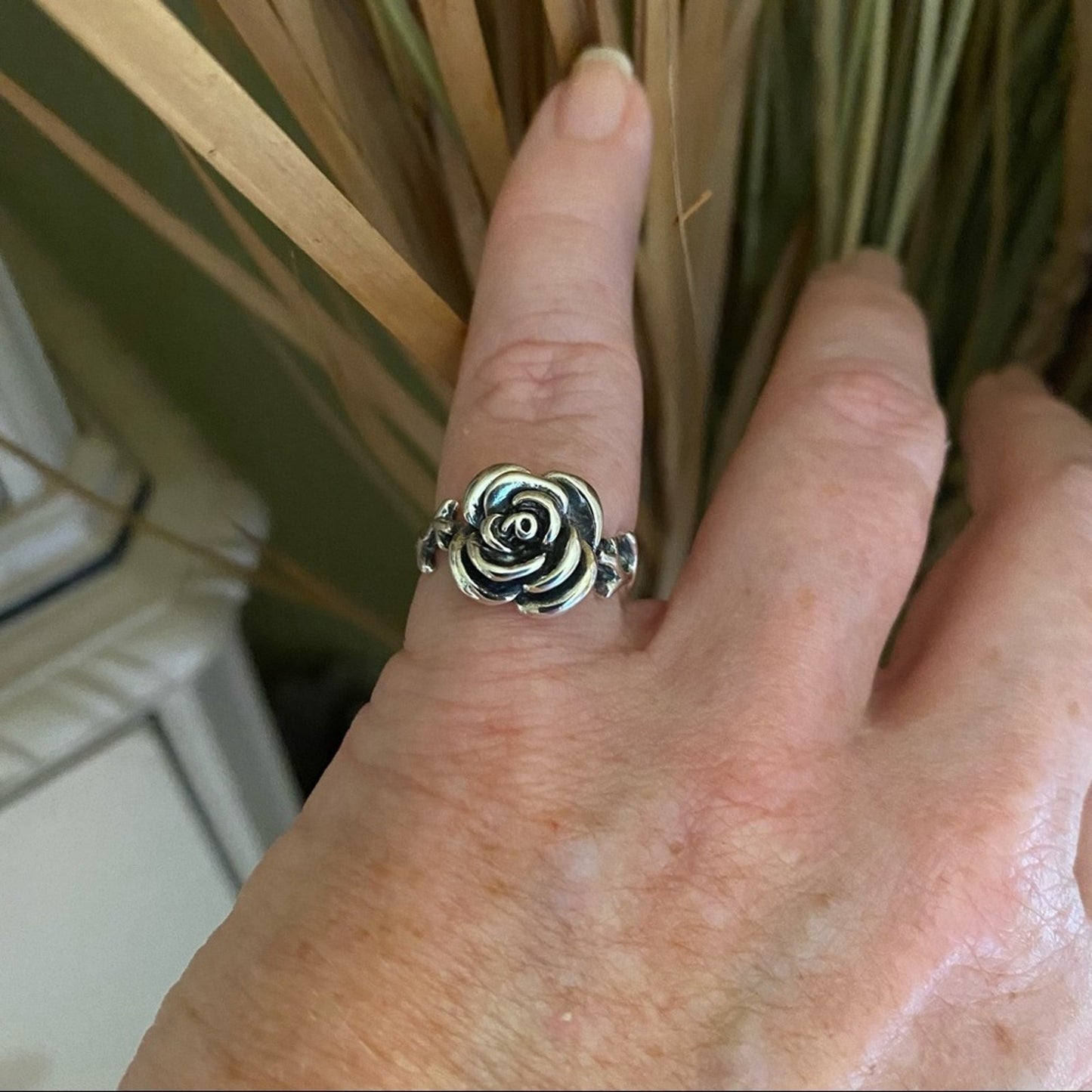 Sterling Silver Rose Ring Size 8