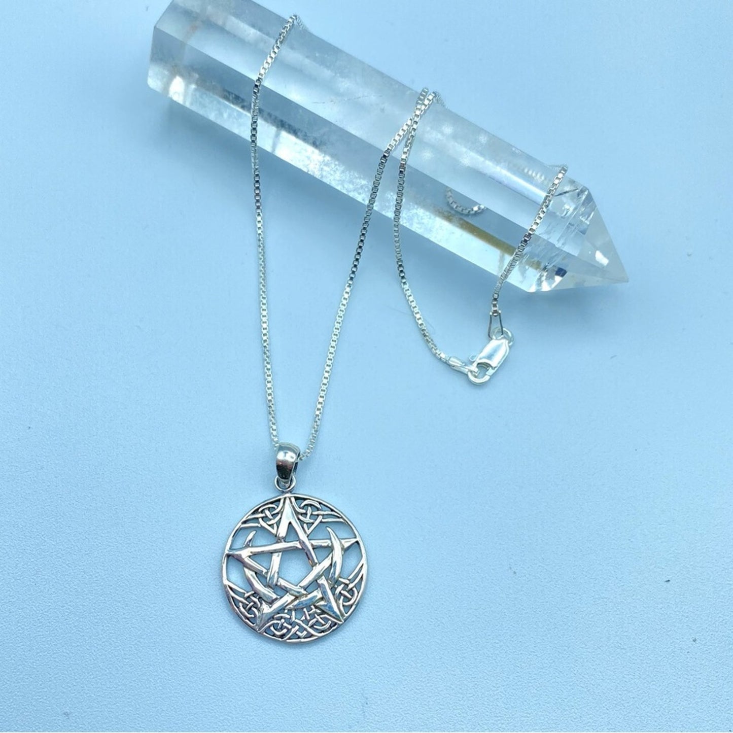 Celtic Crescent Moon Pentagram Sterling Silver Necklace