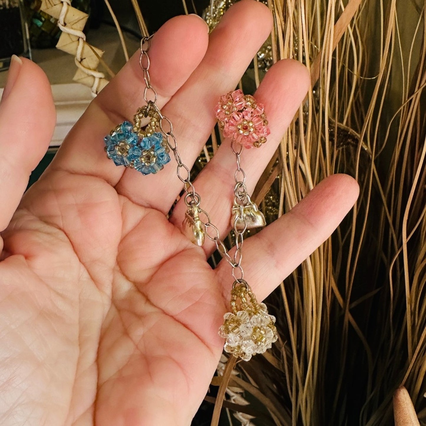 Vintage Sterling Silver Crystal Bag Charm Bracelet with Mini Purses