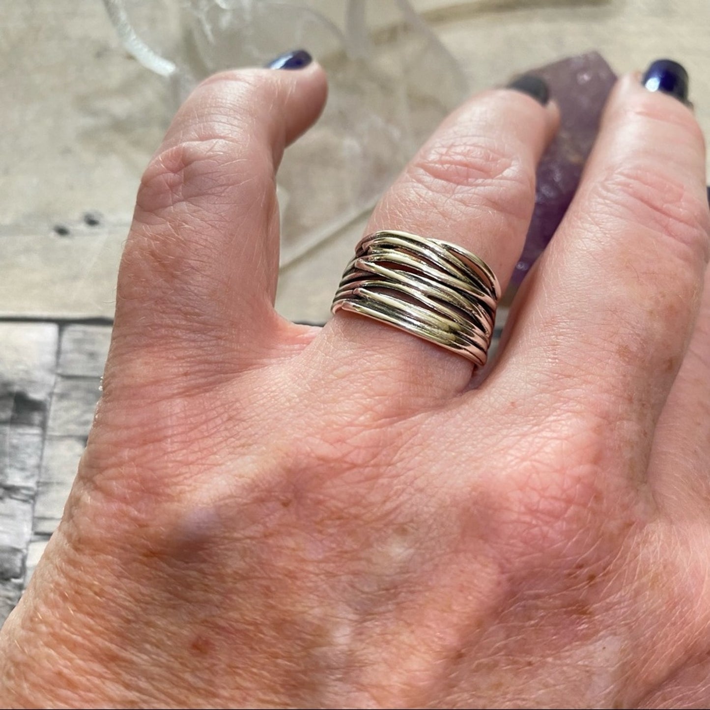 925 Sterling Silver Irregular Vintage Stackable Ring Adjustable 6-11