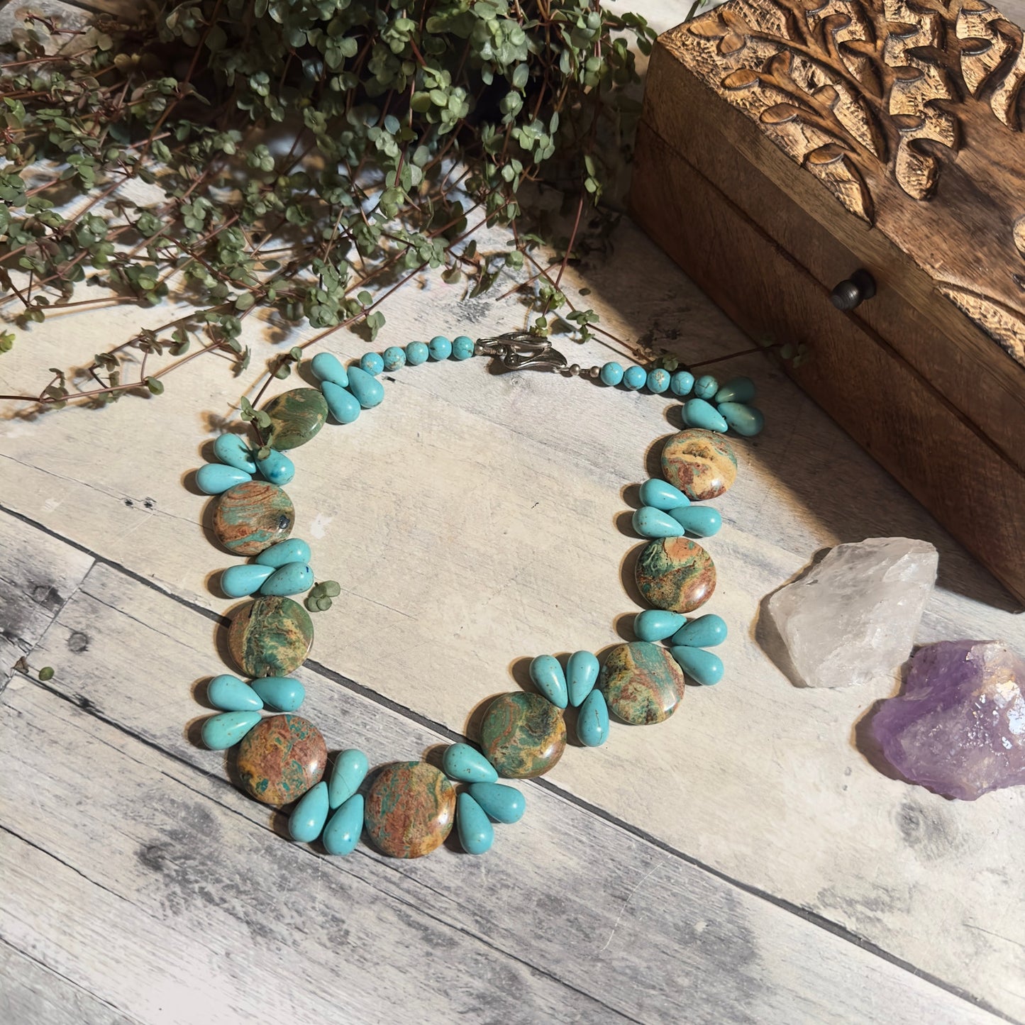 Vintage Turquoise & Jasper Statement Gemstone Necklace