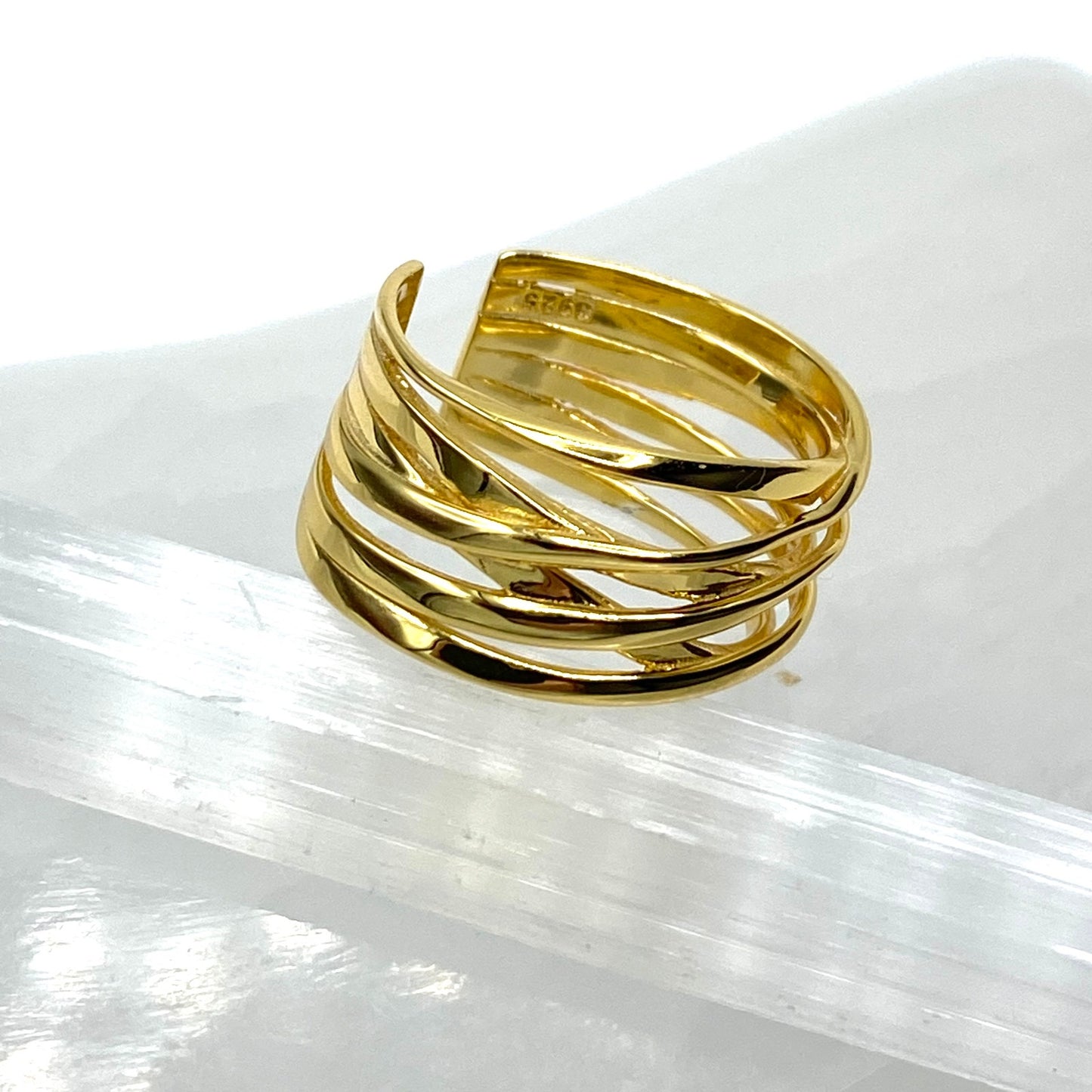 Geometric Stacking 925 Sterling Silver Ring Adjustable Size 7-13