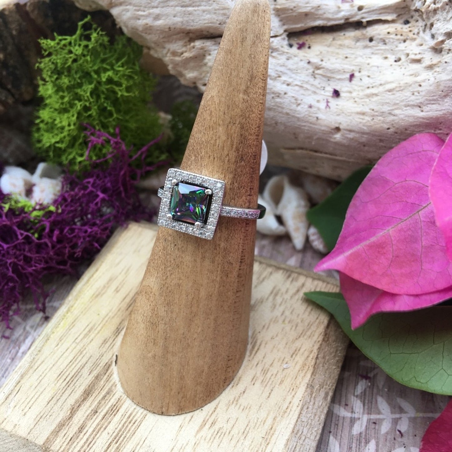 Rainbow Topaz Sterling Silver Square Ring