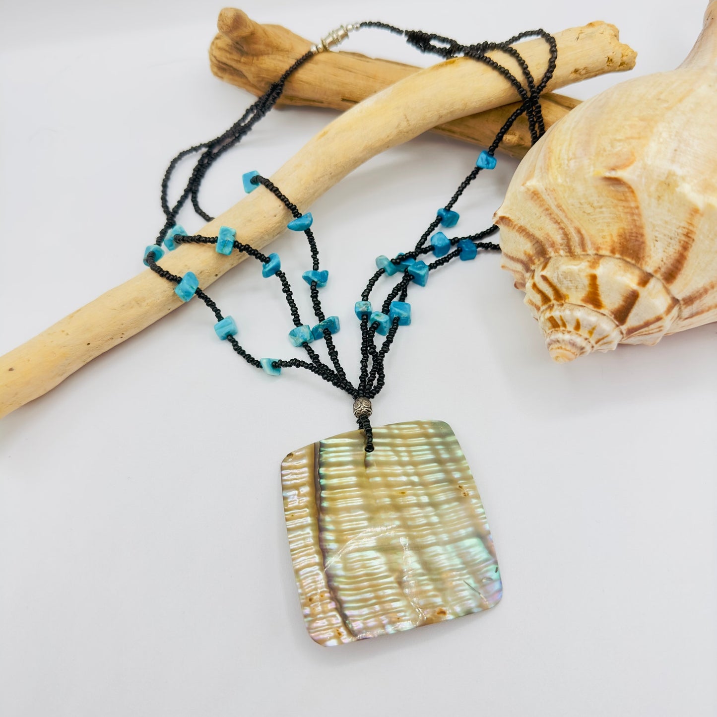 Vintage Abalone Shell & Turquoise Chip Reversible Necklace
