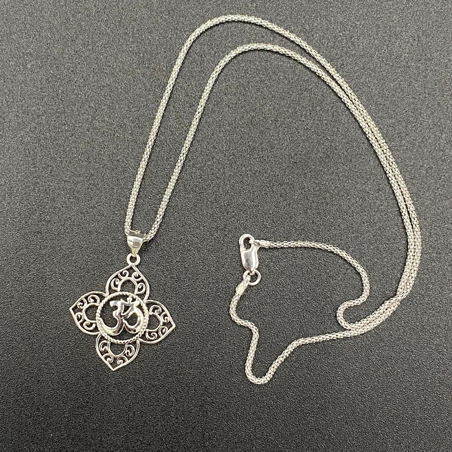 Om Religious Symbols Sterling Silver Pendant Necklace, Popcorn Chain