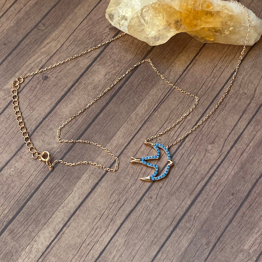 Dove Nano Turquoise 14k Rose Gold Sterling Silver Minimalist Necklace